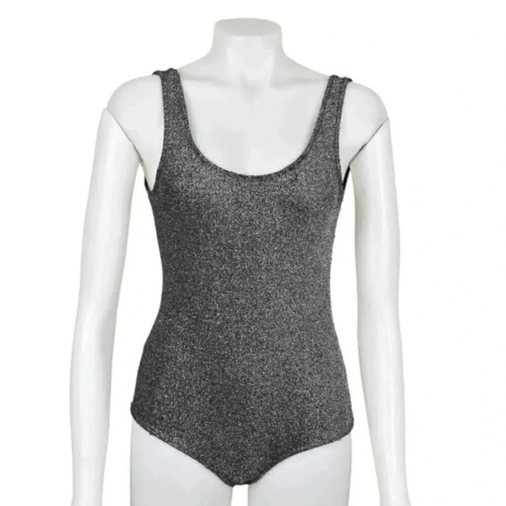 Zara Silver  Bodysuit Sparkly Metallic Size Medium
